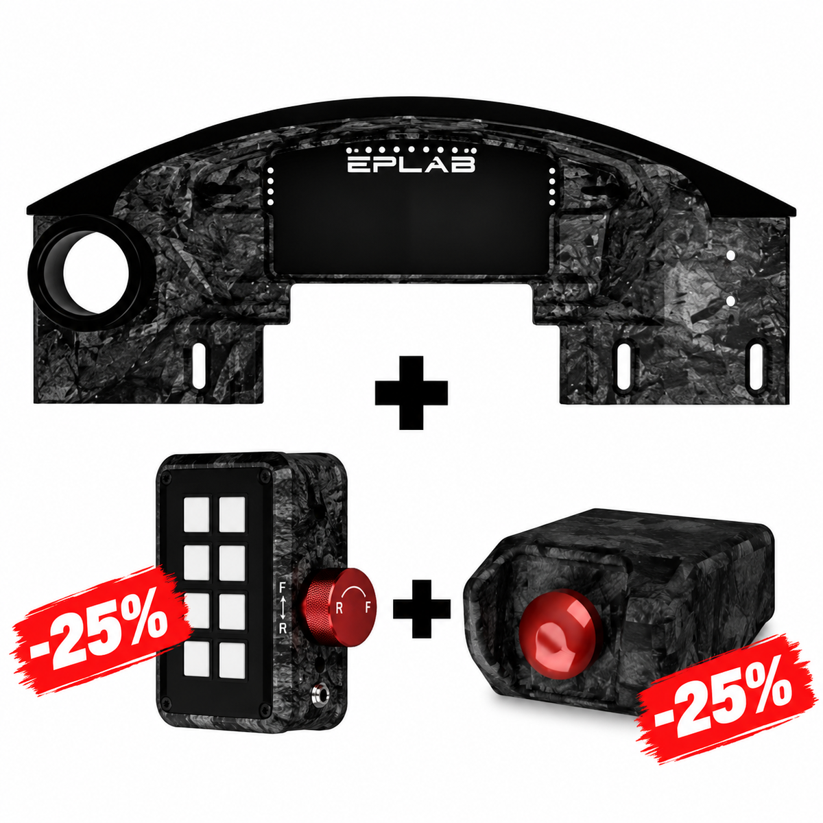 EPLAB FC992.2 bundle graphic with BB2.2 CUP, Carbon Hub and Start Button showing 25 percent accessory discounts