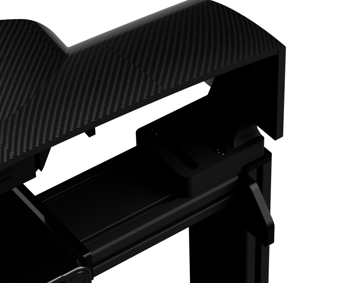 Rear mounting detail of the EPLAB M-Pro GT3 dashboard on an aluminium cockpit profile