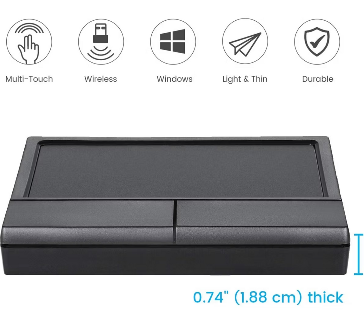 Touchpad feature graphic showing gesture controls and its slim profile for the EPLAB Side Carbon Cockpit